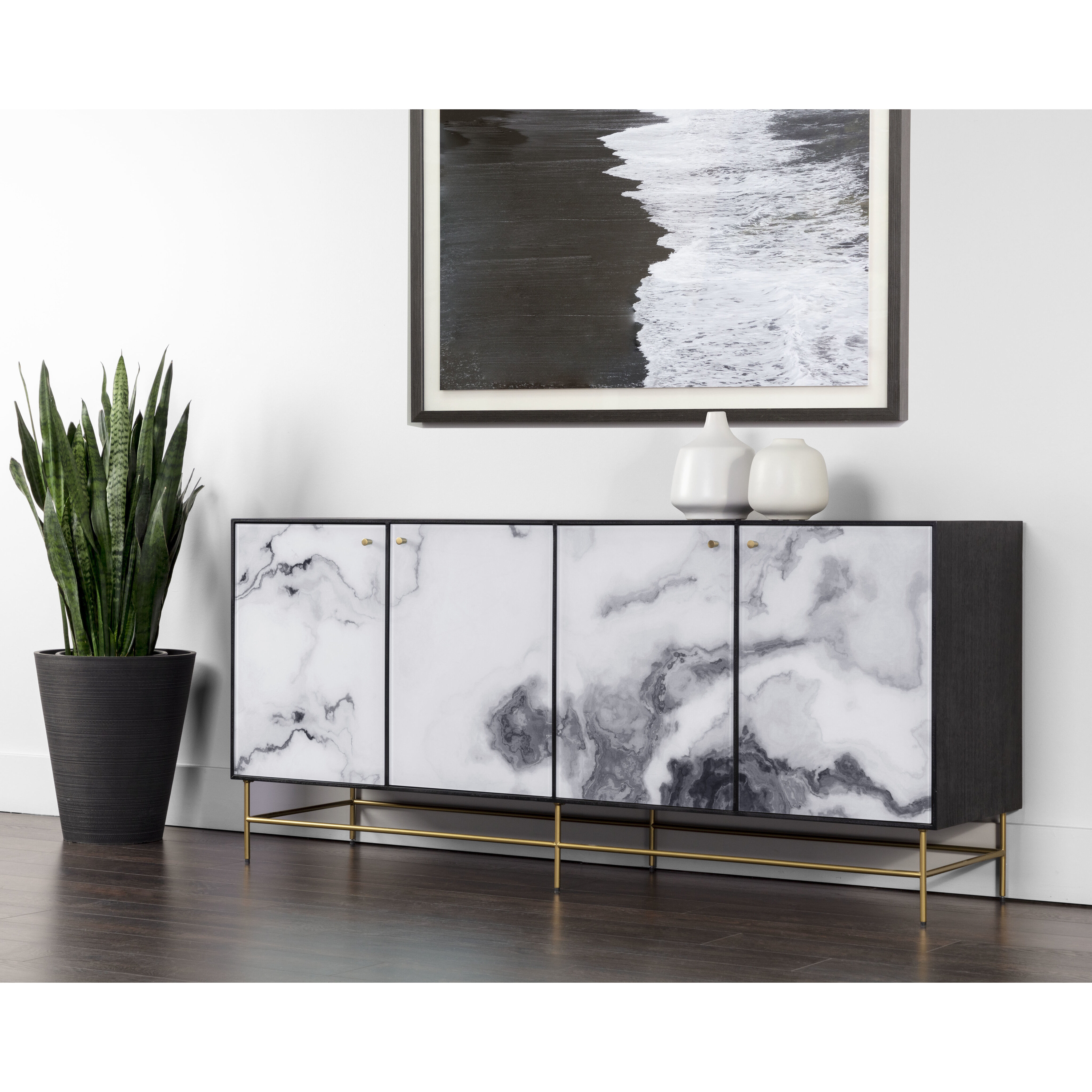 Cordero 68 X 17.75 inch Black / Antique Brass Sideboard